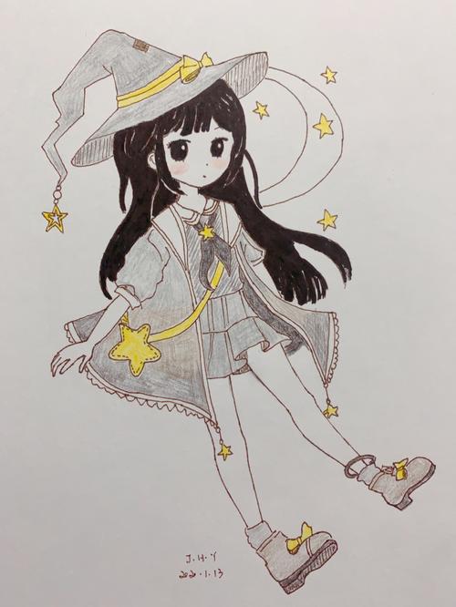 临摹彩铅漫画卡通少女附线稿