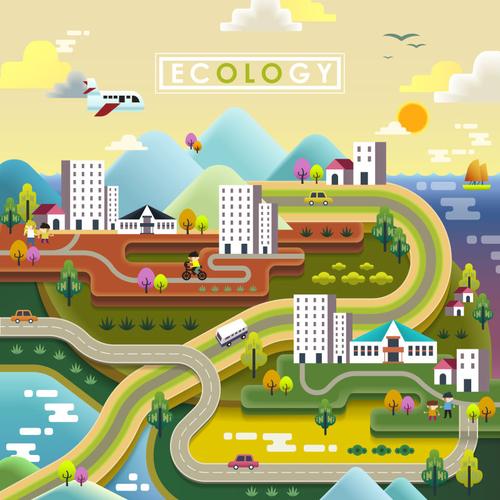 创意矢量生态城市的平面图表设计