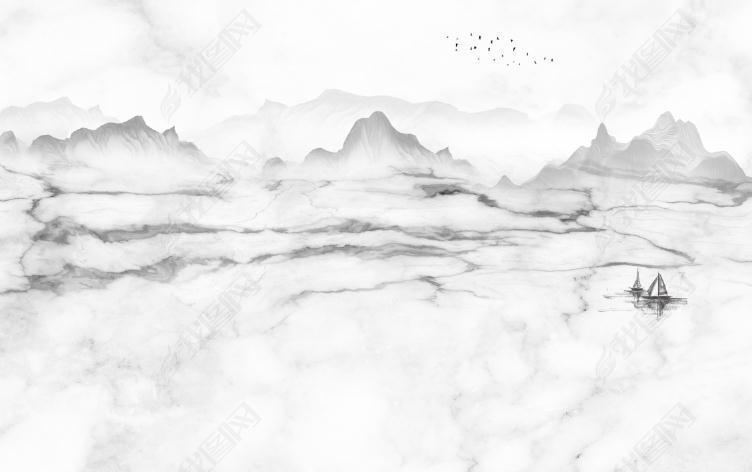 花纹图案新中式白大理石山水瓷砖轻奢微晶石花纹图案家居数码图案