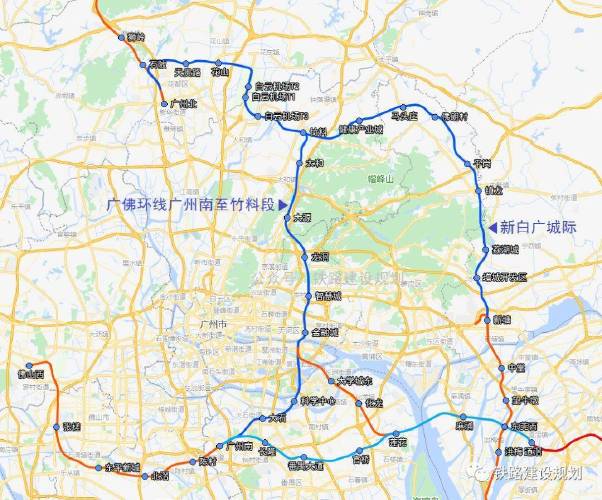 广佛东环城际(广州南至竹料)走向示意图▼