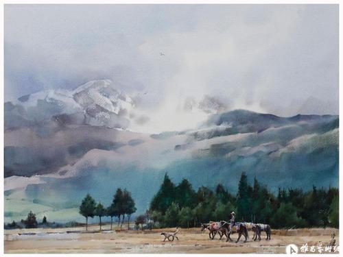 玉龙雪山_水彩风景_刘永健作品展_刘永健在线作品_刘