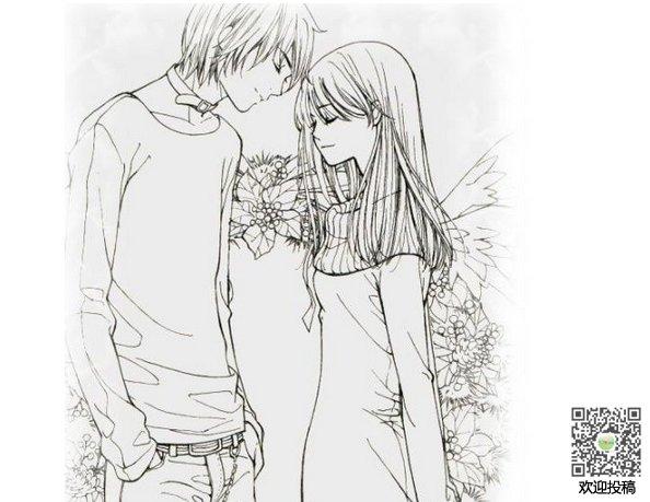 铅笔画情侣的画法-恩爱的情侣