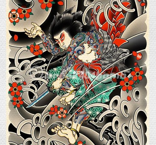 满背武士纹身丨日式满背纹身手稿_纹身_杭州纹身_美妆
