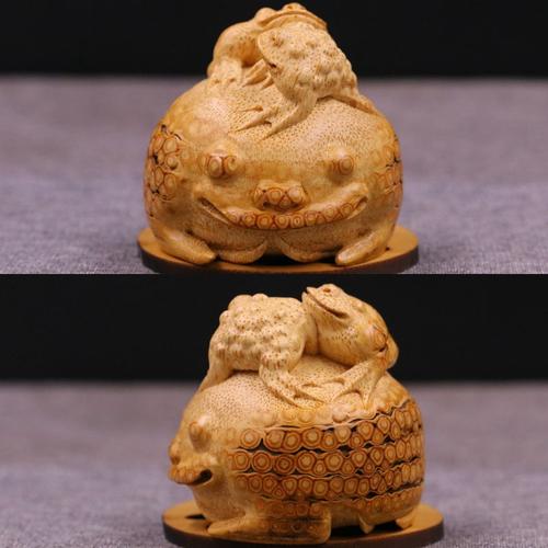 新款工艺手工手把竹雕会动眼睛名家金蟾写实根雕