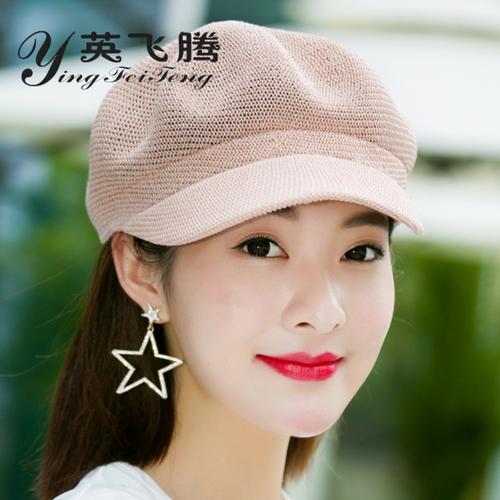 英飞腾帽子女夏天八角帽透气贝雷帽春季出游遮阳草帽时尚英伦鸭舌帽