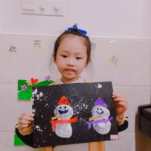 水粉画《小雪人》