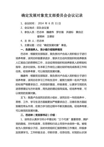 确定发展对象党支部委员会会议记录