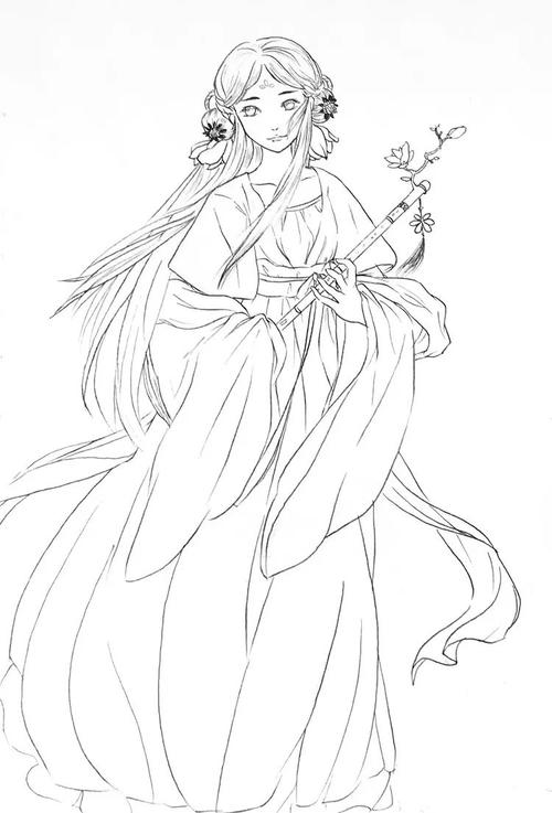 绘画素材 | 古风人物黑白线稿,零基础画画拿去临摹吧!