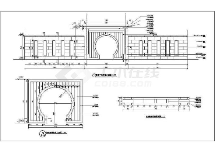 全部小区景观亭及景墙施工图纸cad
