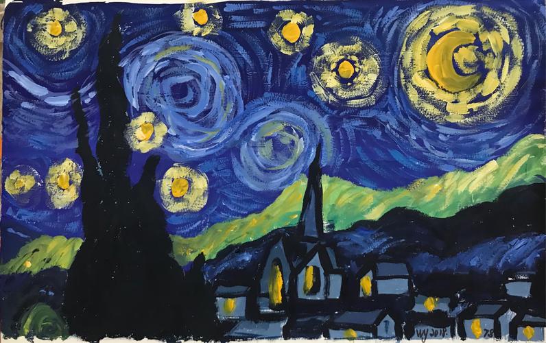 梵高星空,一起学水粉2