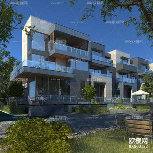 现代联排别墅外观3d模型