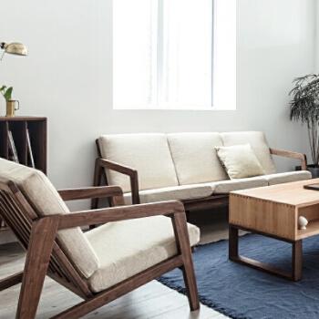 橘白家具用品帝家韵现代北欧简约白橡榉木黑胡桃布艺实木沙发默认布艺