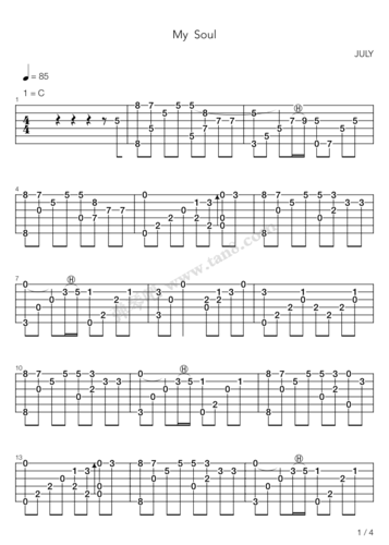 吉他谱:《my soul》