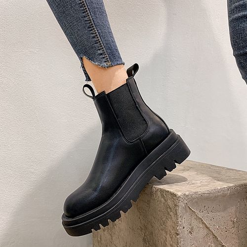 短靴切尔西女年烟管女式厚底烟筒中筒短筒中跟瘦瘦马丁靴