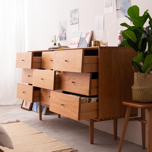 居作魔方九斗柜纯实木樱桃木北欧日式餐边柜卧室收纳柜储物衣柜