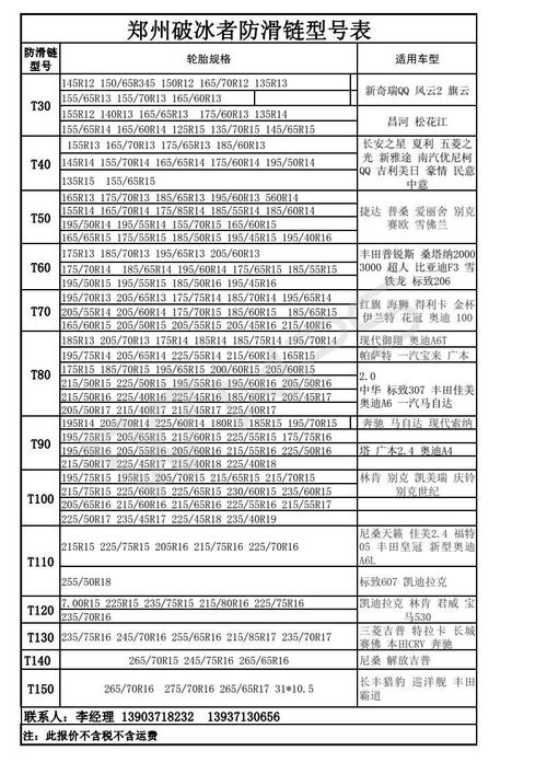防滑链型号表_01