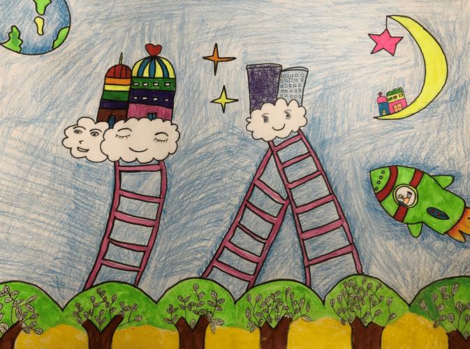 二年级科幻画来袭快来欣赏梦筑技科领引减双点击蓝字 · 关注我们