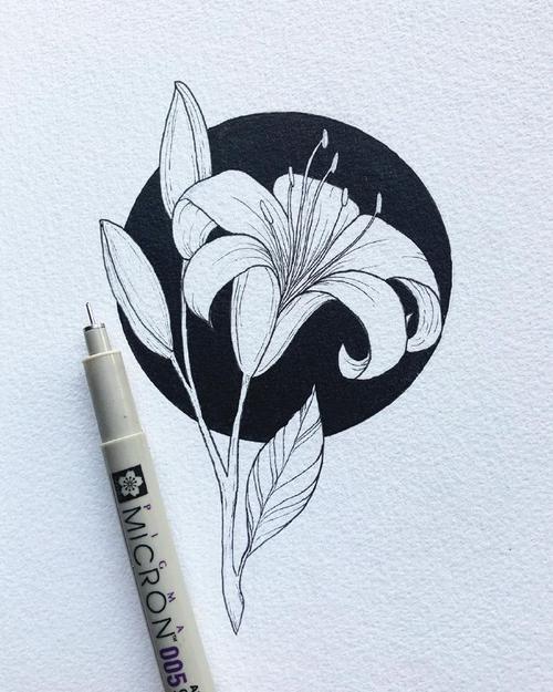 创意花卉黑白线稿图片用一支笔画出来的创意线稿花卉