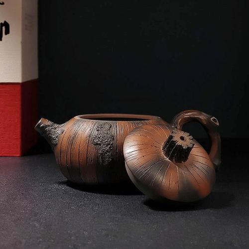 凤凰印云南建水紫陶茶壶名家刘跃作品福运南瓜根艺壶220cc
