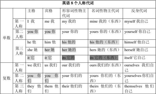 英语人称代词表格及练习