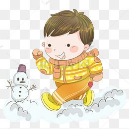 冬季雪地里奔跑小男孩插画