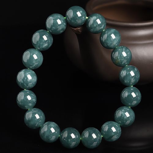 收藏级-木那料蓝水翡翠手链女款 a货翡翠圆珠手串玉石
