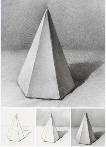 六棱锥素描步骤图画法教程 初学者临摹范画