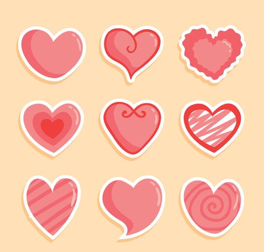 9款粉色爱心贴纸矢量素材