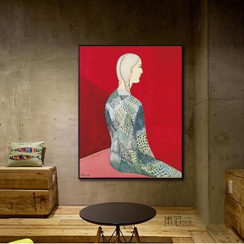 台湾艺术家邱亚人像油画北欧小众复古古画现代现代装饰画