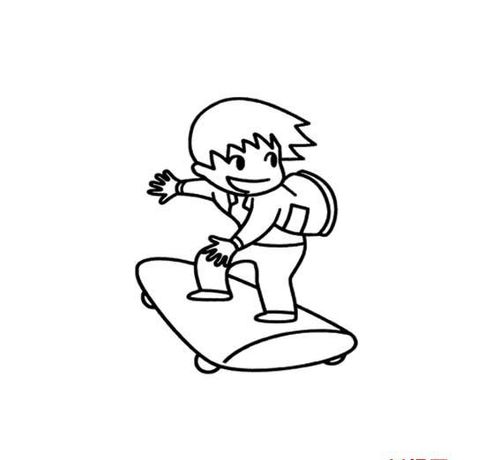 小男孩玩滑板的简笔画法人物动作