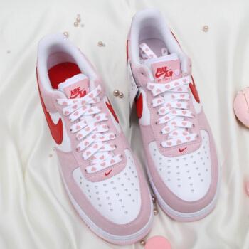 适配耐克aj球鞋空军一号af1情人节限定红粉爱心猛男色鞋带扁平浅粉