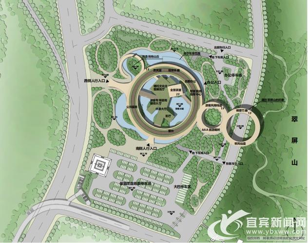 游客中心建筑以圆形平台环绕,形成360度全面观景平台