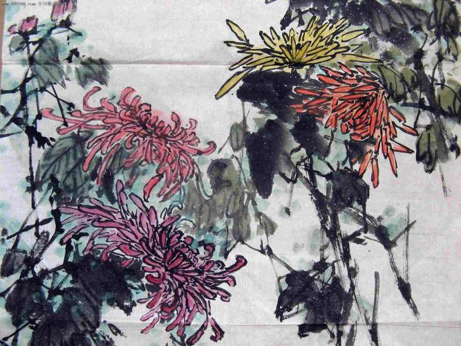 河南名画家小三尺条幅菊花画《秋韵》