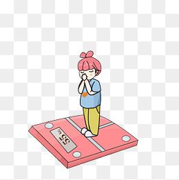 秤体重上的小女孩插画