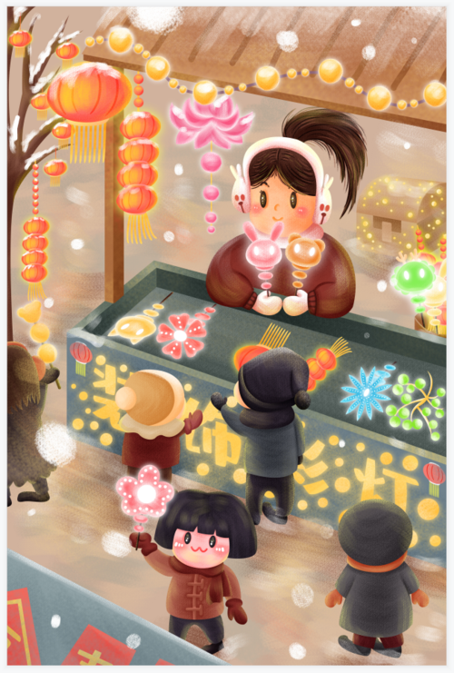 新年快乐庙会买货|插画|商业插画|婉兮清扬wxqy