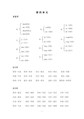 五年级上册多音字,近义词,反义词归类