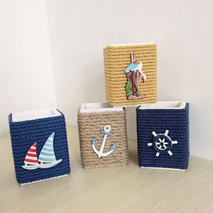 地中海风格创意木质手工麻绳笔筒收纳盒装饰工艺品办公室书房摆件