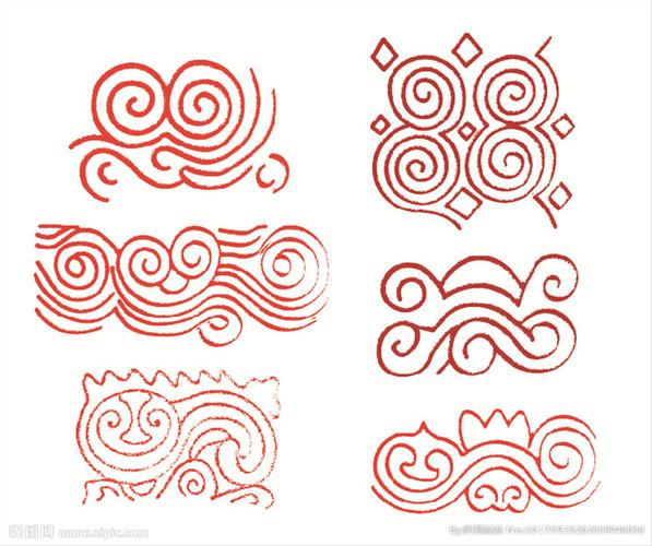 广西少数民族铜鼓雕纹样素材矢量图片