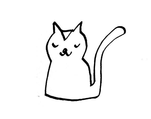 怎么画有颜色小猫的画法图解教程第3步:可爱的猫的轮廓绘制完成.