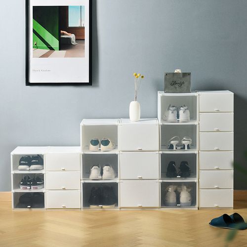 聚可爱透明双开门鞋盒家用防尘防潮塑料鞋柜多功能鞋子收纳箱视频