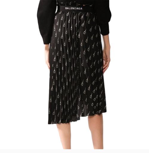 balenciaga/巴黎世家 女装 服饰 黑色涤纶铁塔印花裙子 女士半身裙