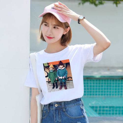 白色简约t恤女生短袖时尚宽松百搭复古印花半袖上衣服女士t恤优旋视频