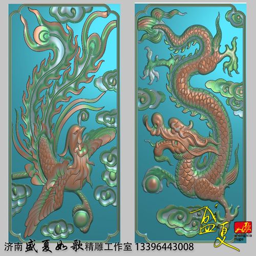 墓碑龙凤精雕图竖向龙凤柱浮雕石雕碑花板对联墙子祥云灰度图新款