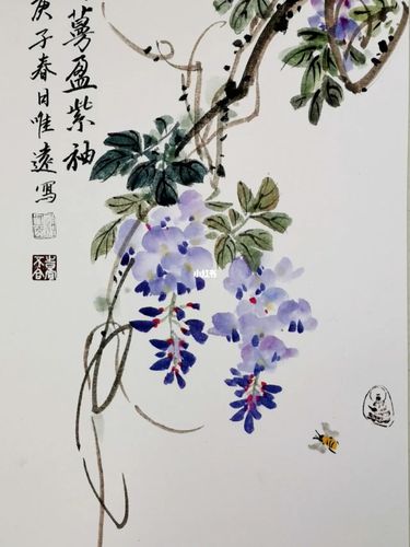 国画写意 紫藤花_国画_紫藤花_钛白_教程_毛笔_国画教程_文化_绘画