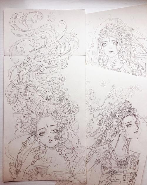 100张唯美古风女子手绘线稿超全女子古风线稿图集