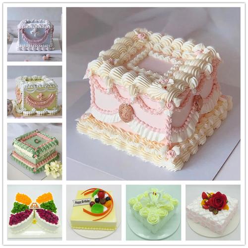 现货新款仿真蛋糕模型欧式方形蛋糕模型店展示道具单层水果假蛋糕