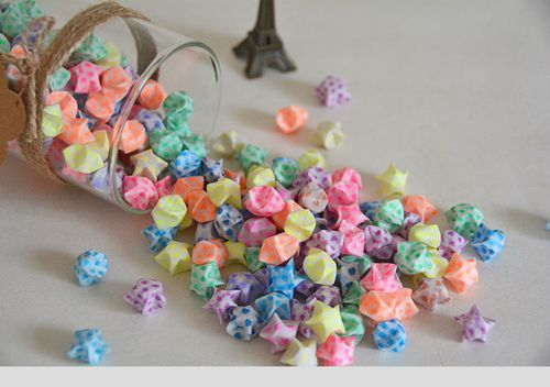 夜光幸运星折纸diy手工折星星的纸创意许愿瓶折好的五角星love图