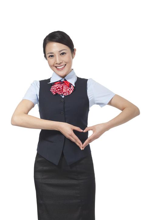 棚拍年轻女服务员做手势