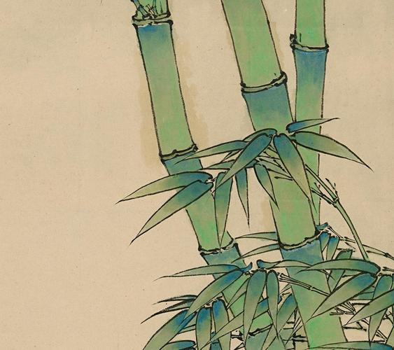 田世光工笔微喷装饰画竖幅国画竹子花鸟近代双寿国画