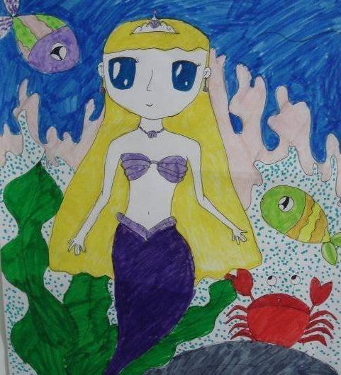 海底世界儿童画折纸画美人鱼